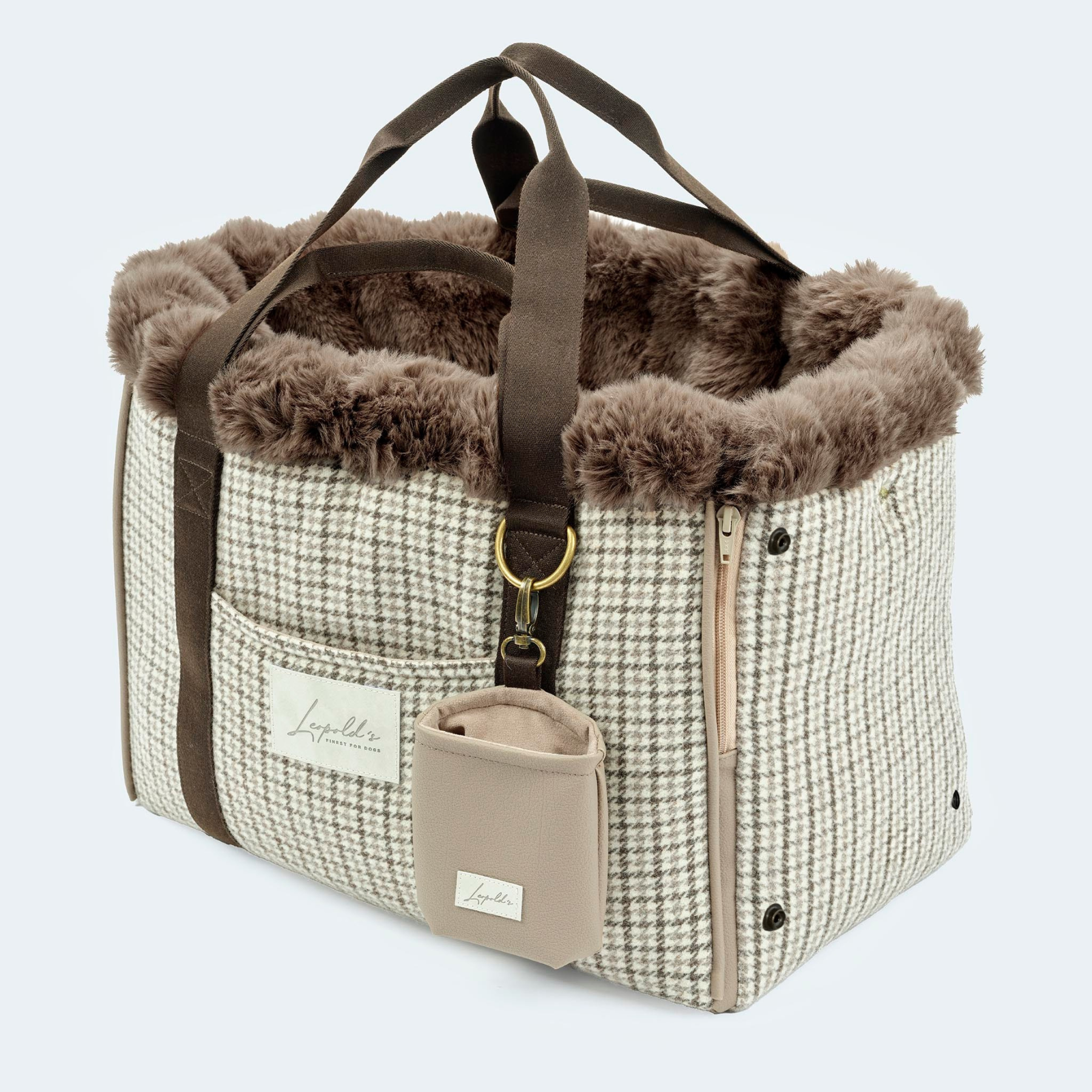 Leopold's Finest | CosyBag St.Moritz mit Schattenkaro-Muster Hundetasche für Dackel und kleine Hunde 