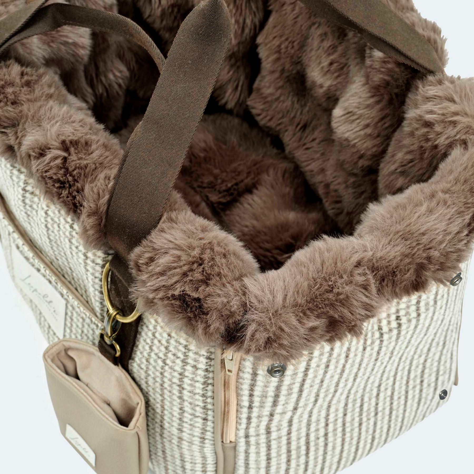 Leopold's Finest | CosyBag St.Moritz mit Schattenkaro-Muster Hundetasche für Dackel und kleine Hunde 