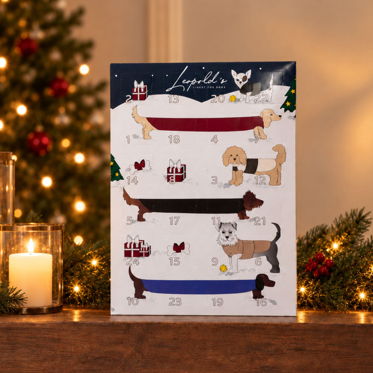 Adventskalender für Hunde von Leopold's Finest Mit 24 hochwertigen Leckerlis. Ohne künstliche Zusätze. Zu 100% in Deutschland produziert.