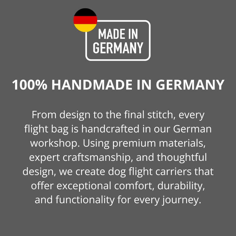 100% Handmade in Germany: From design to the final stitch, every flight bag is handcrafted in our German workshop. Using premium materials, expert craftsmanship, and thoughtful design, we create dog flight carriers that offer exceptional comfort, durability, and functionality for every journey. Leopold's Finest