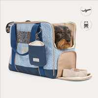 Flight bag for dachshunds and small dogs with orthopedic mattress light blue