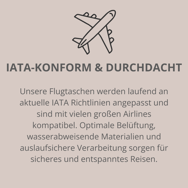 IATA konform und durchdacht: Unsere Flugtaschen werden laufend an aktuelle IATA Richtlinien angepasst und sind mit vielen großen Airlines kompatibel. Optimale Belüftung, wasserabweisende Materialien und auslaufsichere Verarbeitung sorgen für sicheres und entspanntes Reisen. - Leopold's Finest for Dogs