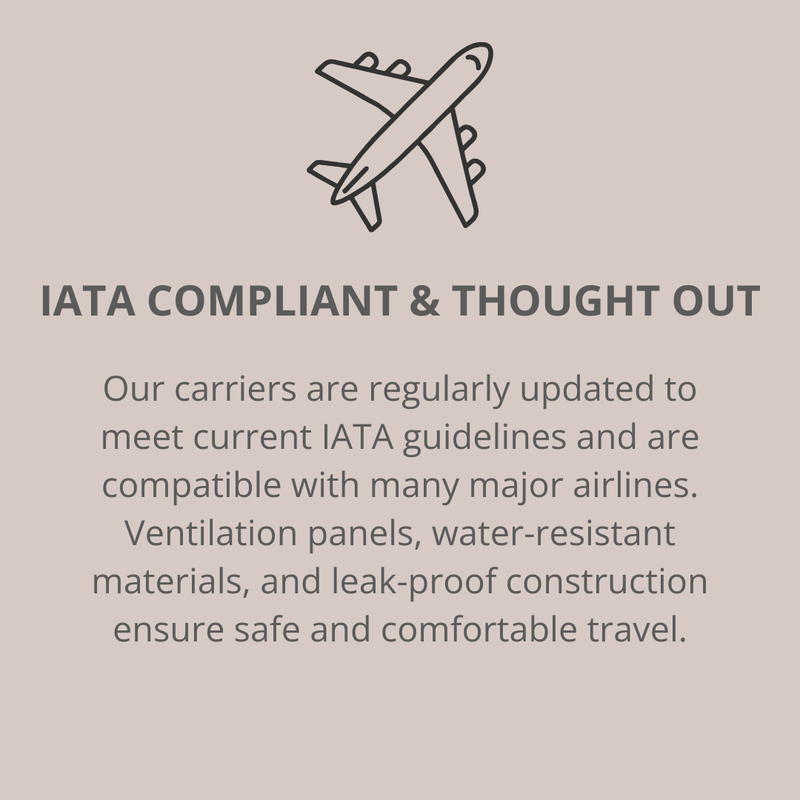 IATA compliant & thought out: Our carriers are regularly updated to meet current IATA guidelines and are compatible with many major airlines. Ventilation panels, water-resistant materials, and leak-proof construction ensure safe and comfortable travel. Leopold's Finest
