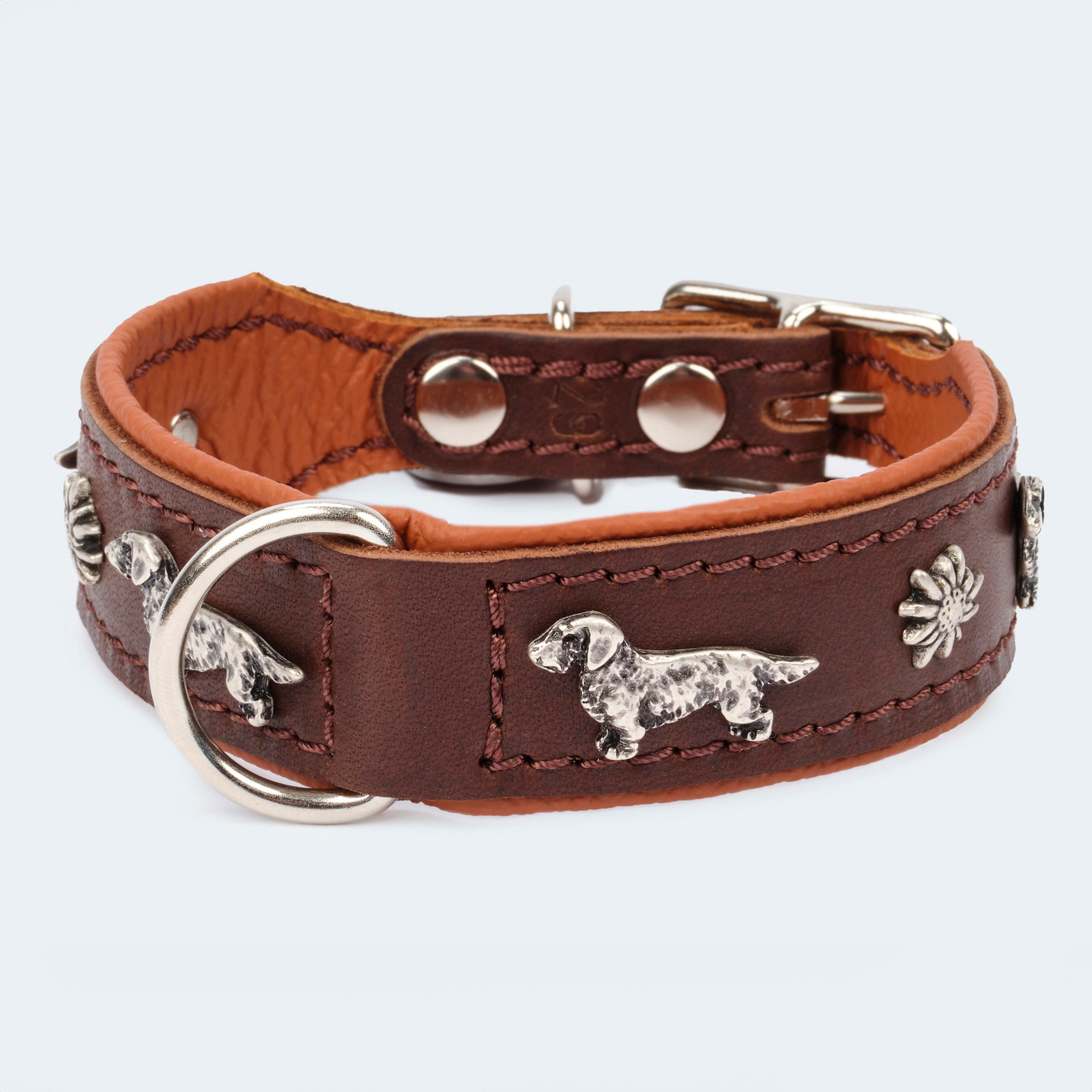 Dog collar leather dachshund dark brown/cognac
