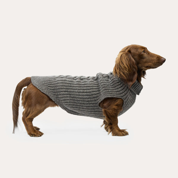 Leopold's Finest for Dogs Hundestrickpullover für Dackel Weibchen mit verlängertem Bauchbereich [kiesel]