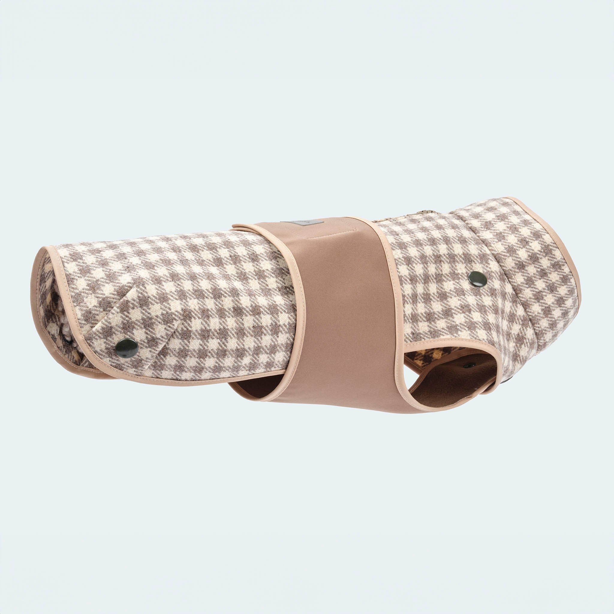 Hundemantel Wolle Softshell Vichy Karo taupe