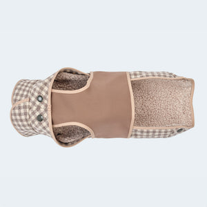 Hundemantel Wolle Softshell Vichy Karo taupe