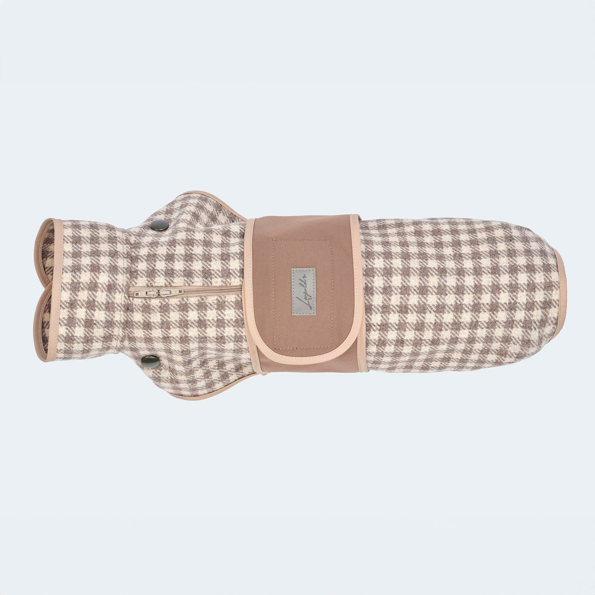 Hundemantel Wolle Softshell Vichy Karo taupe