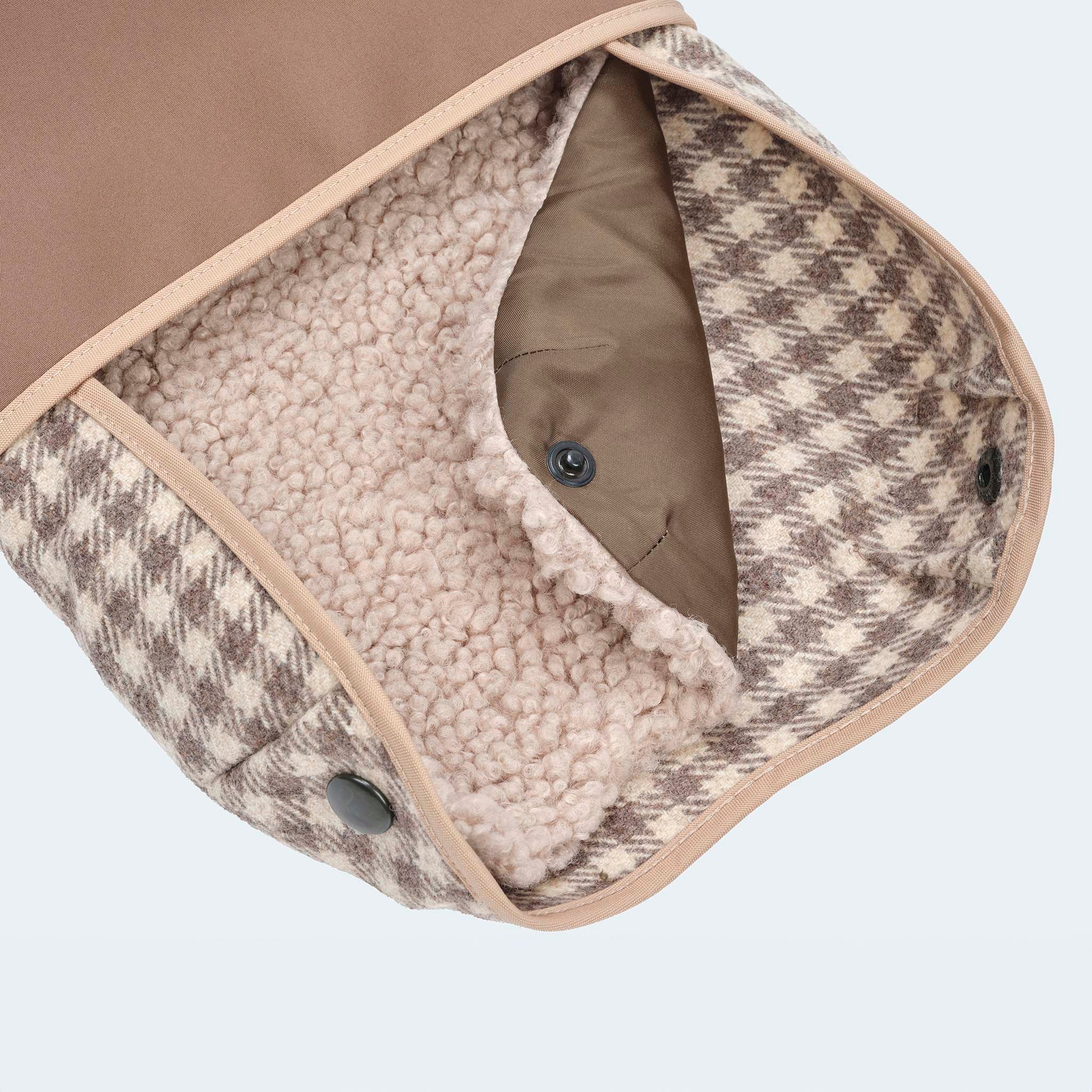 Hundemantel Wolle Softshell Vichy Karo taupe