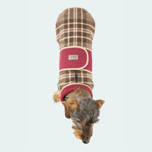 Hundemantel Wolle Softshell Glencheck braun