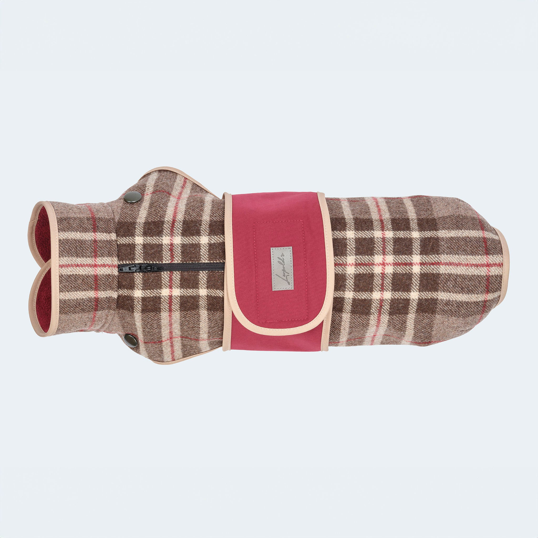 Hundemantel Wolle Softshell Glencheck braun