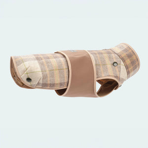 Hundemantel Wolle Softshell Glencheck taupe