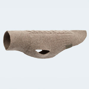 Leopold's Finest | Hundepullover aus Schurwolle für Dackel und kleine Hunde in taupe ausgerollter Kragen