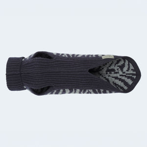 Leopold's Finest for Dogs | Hunde Strickpullover aus 100% Schurwolle mit Zebra-Muster in dunkelblau für Dackel und kleine Hunde Sicht von unten