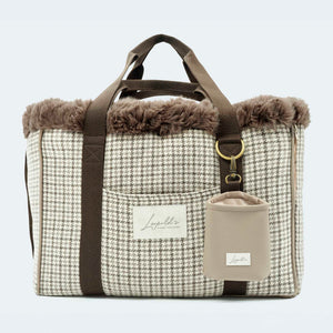 Leopold's Finest | CosyBag St.Moritz mit Schattenkaro-Muster und Webpelz innen Hundetasche für Dackel und kleine Hunde 
