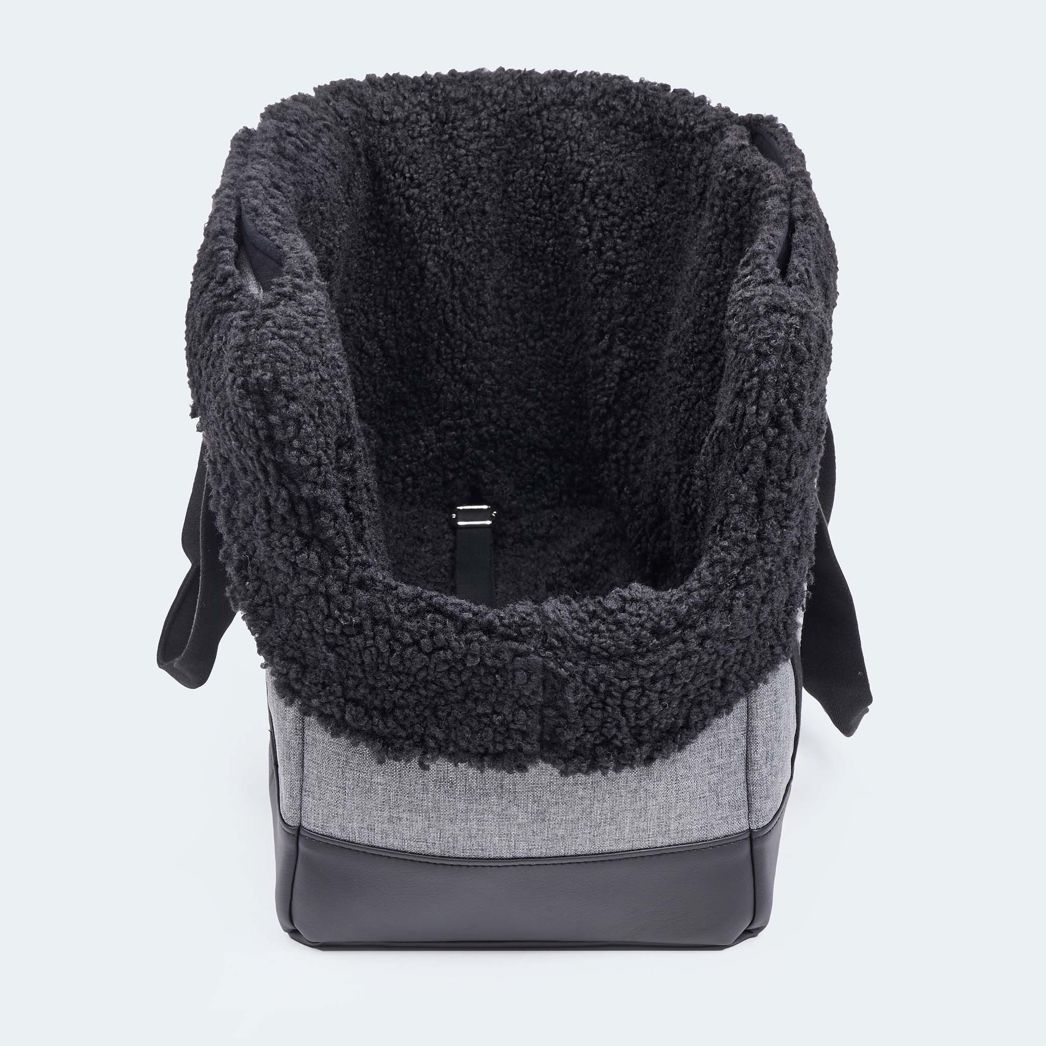 Hundetasche EasyLuxe für Dackel und kleine Hunde mit ausknöpfbarem Innenfutter aus Curly. Zwei Seitentaschen und integrierter Sicherungsleine. Niedriger Einstieg, optimal für kleine Hunde [schwarz]