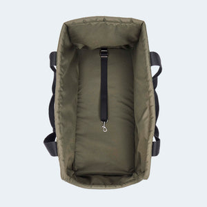 Hundetasche EasyLuxe in oliv. Ansicht ohne Innenfutter. Integrierte Sicherungsleine im inneren.[beige]