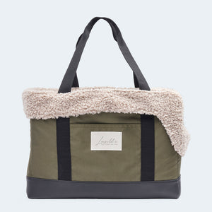 Hundetasche EasyLuxe mit beigem Curly  innenfutter ausknöpfbar [beige]