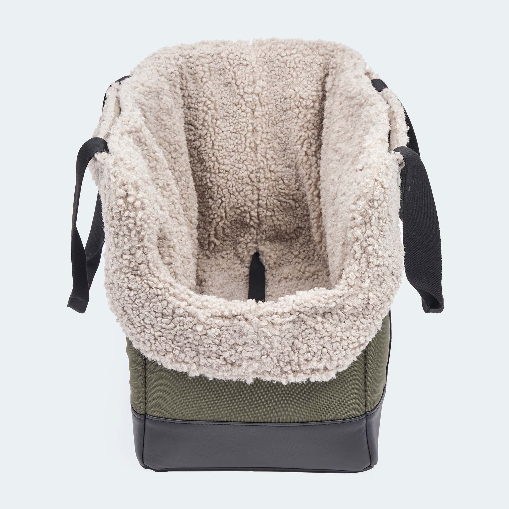 Hundetasche EasyLuxe mit beigen Curly Front Ansicht. Integrierte Sicherungsleine. [beige]