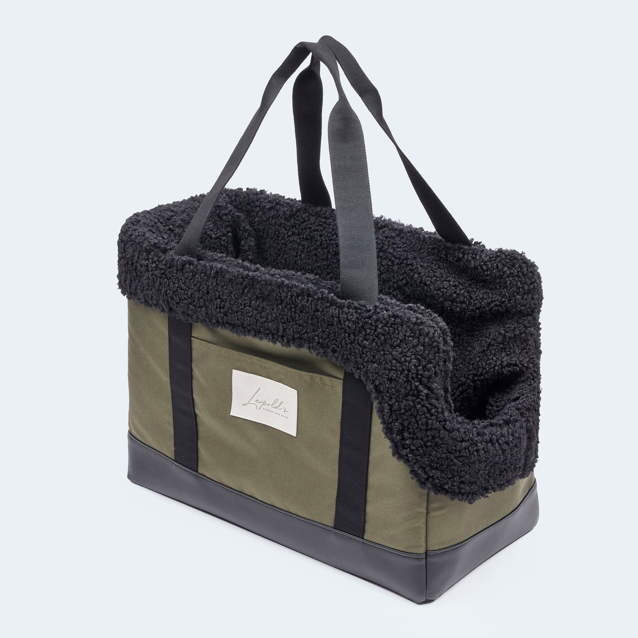 Hundetasche EasyLuxe mit schwarzem Curly. Seitenfächer auf beiden Seiten. [schwarz]