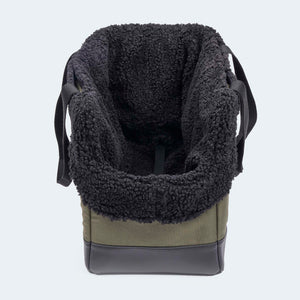 Hundetasche EasyLuxe mit schwarzem Curly. Niedriger einstieg, optimal für kleine Hunde