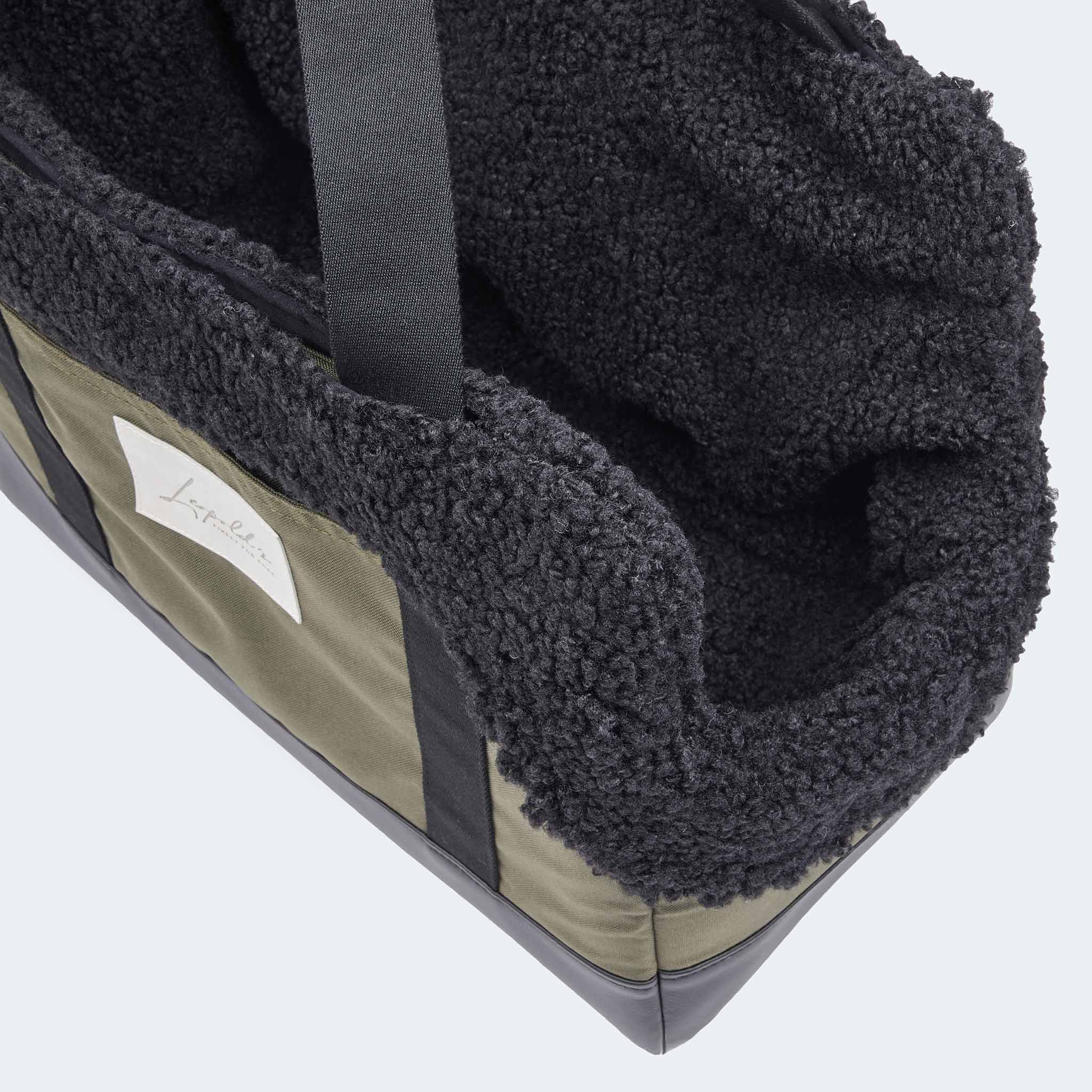 Hundetasche EasyLuxe mit schwarzem Curly. Nahaufnahme von curly Innenfutter. [schwarz]