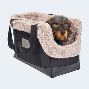 Hundetasche EasyLuxe mit Dackel mit ausknöpfbarem Innenfutter [beige]