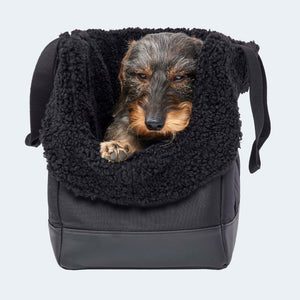 Hundetasche EasyLuxe für Dackel und kleine Hunde mit Dackel in der Tasche von vorne